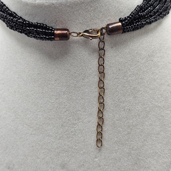 VINTAGE Black Seed Bead Italian Glass Pendant Necklace - Picture 7 of 9